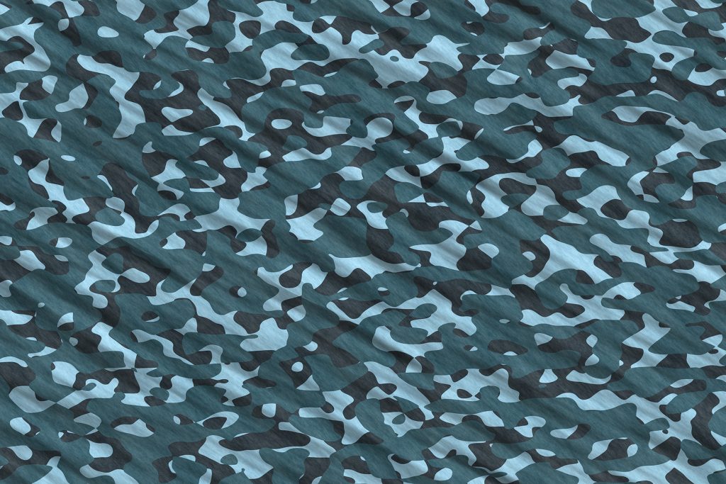 Sea Green Blue Camouflage Background. Military Camo Clothing Texture. Seamless Combat Uniform.