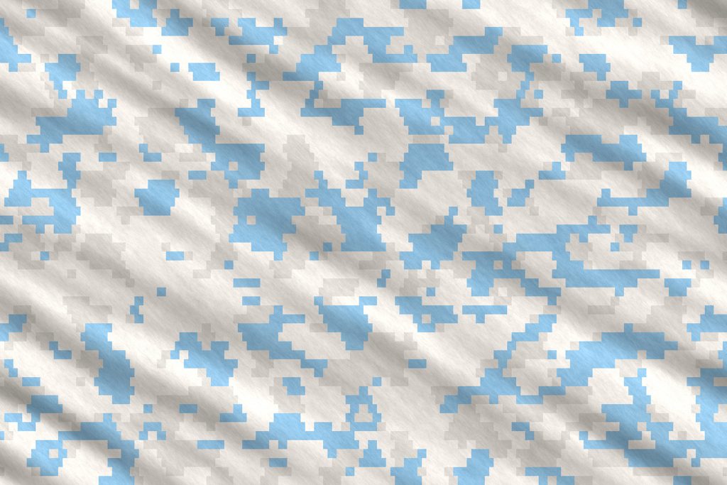 Sky Blue Camouflage Background. Military Camo Clothing Texture. Seamless Combat Uniform.