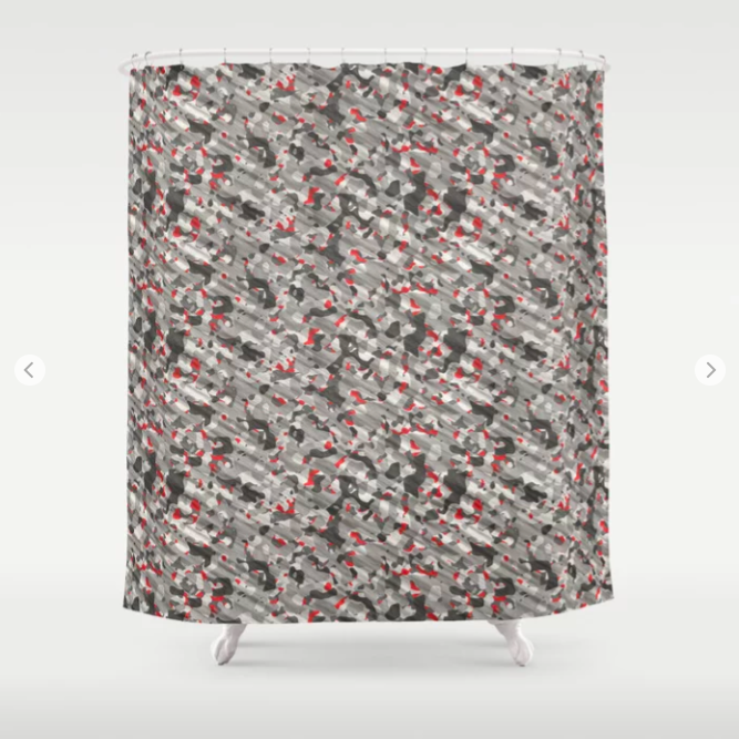Gray Red Army Camouflage Shower Curtain