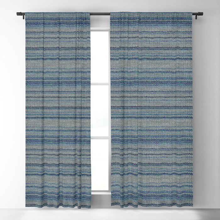 Blue Gray Striped Knitted Weaving Blackout Curtain