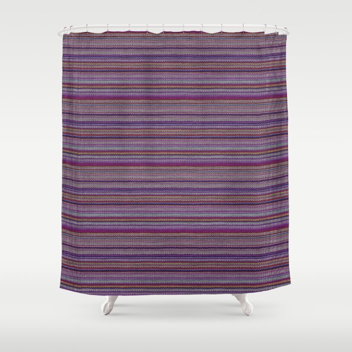 Purple Lilac Striped Knitted Weaving Shower Curtain
