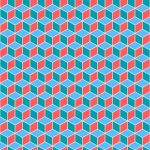 Red Blue Seamless Cube Pattern Background. Isometric Blocks Text