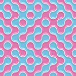 Blue Pink Seamless Truchet Tilling Background. Geometric Mosaic