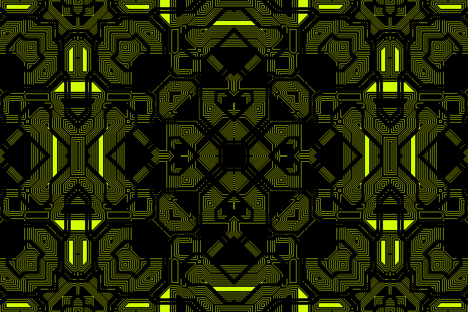 Black Yellow Seamless Techno Lines Pattern. Futuristic Geometry