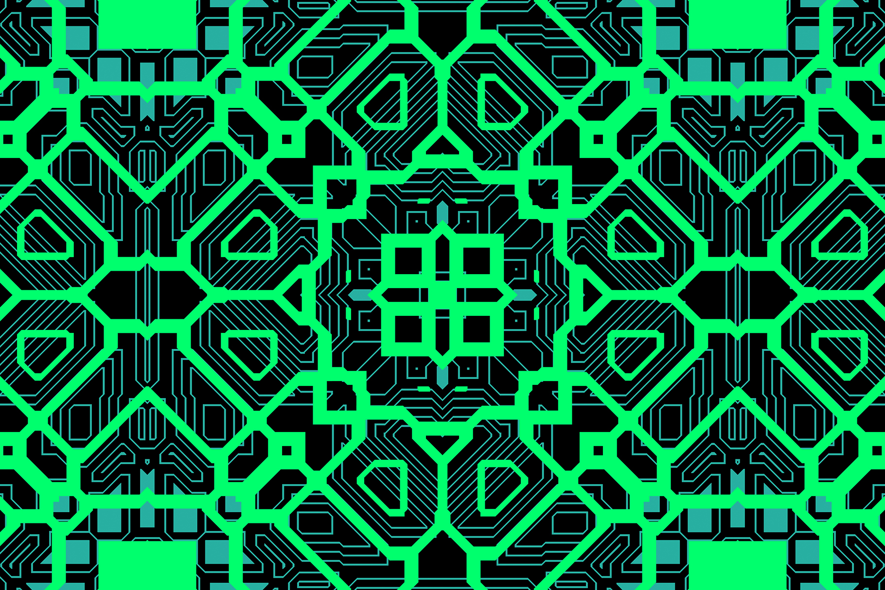 Green Blue Seamless Techno Lines Pattern. Futuristic Geometry Ba