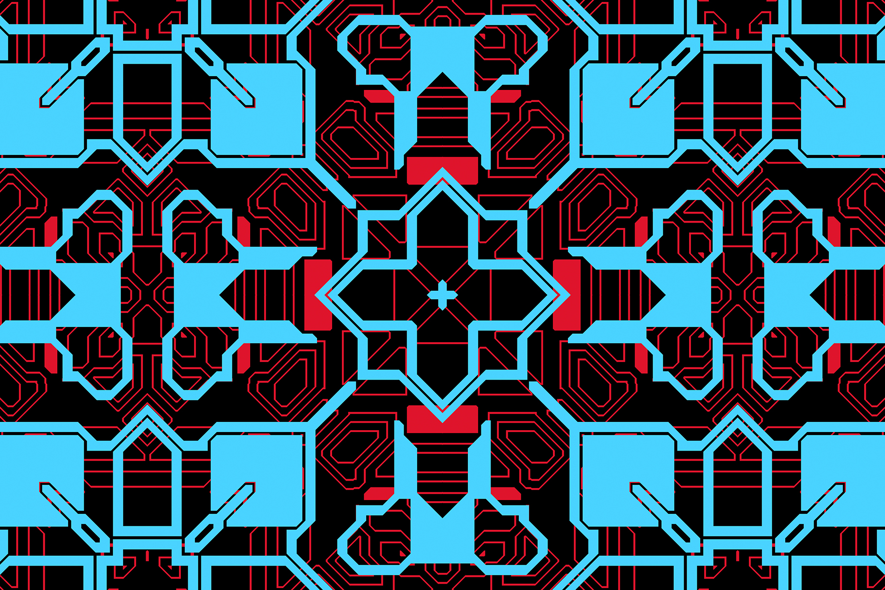 Blue Pink Seamless Techno Lines Pattern. Futuristic Geometry Bac