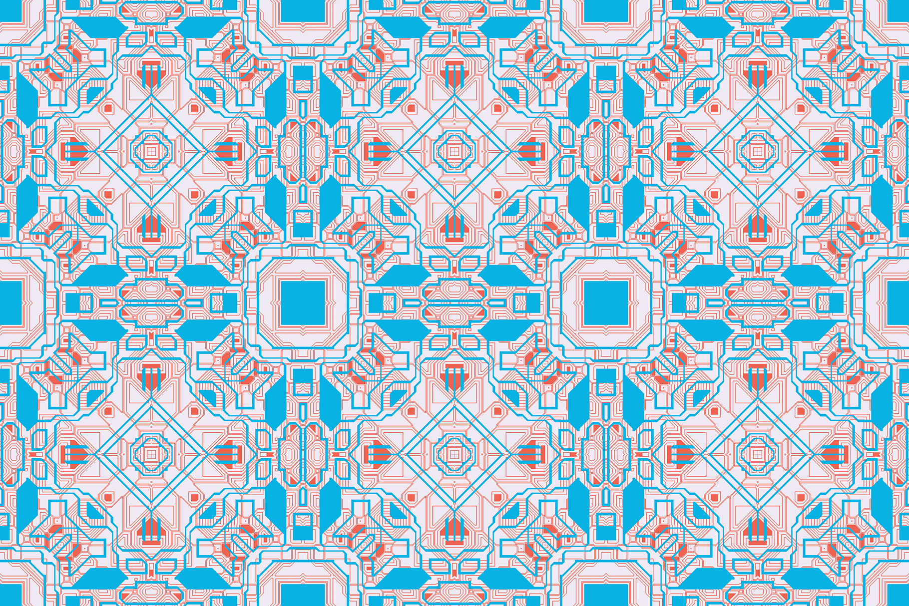 Blue Rose Seamless Techno Lines Pattern. Futuristic Geometry Bac
