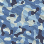 Blue Army Camouflage Background. Navy Military Camo Clothing Texture. Seamless Combat Uniform.