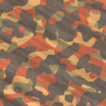 Orange Army Camouflage Background. Military Camo Clothing Texture. Seamless Combat Uniform.