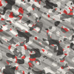 Gray Red Army Camouflage Background. Military Camo Clothing Texture. Seamless Combat Uniform.
