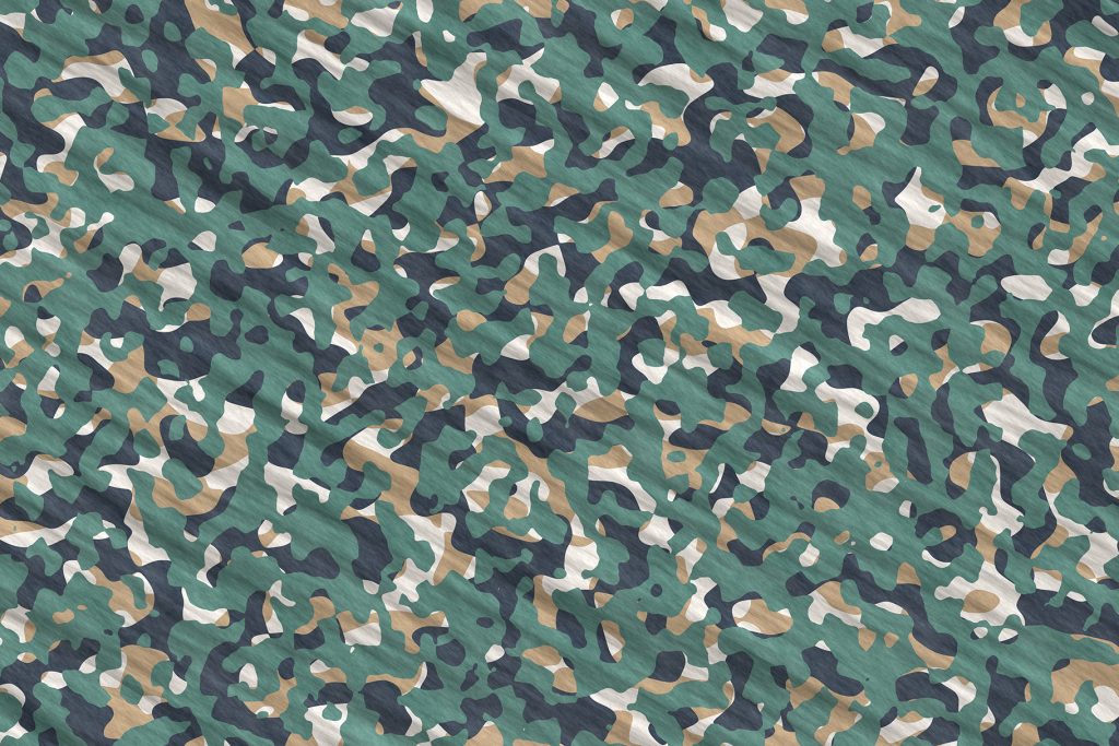 Forest Camouflage Background. Military Camo Clothing Texture. Seamless Combat Uniform.