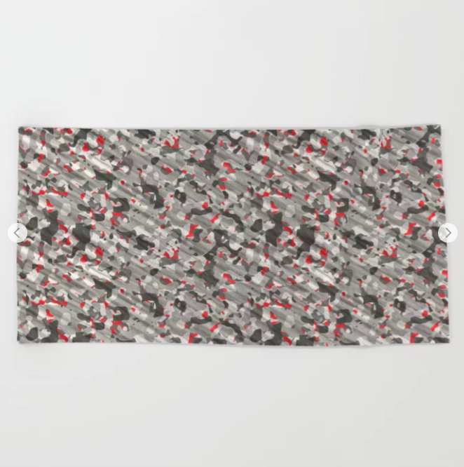 Gray Red Army Camouflage Beach Towel
