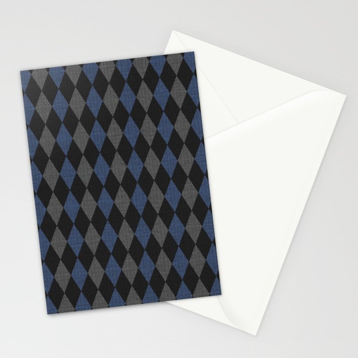 Blue Gray Rhombus Knitted Weaving Stationery Cards