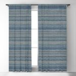 Blue Gray Striped Knitted Weaving Blackout Curtain