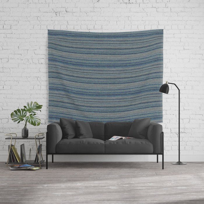 Blue Gray Striped Knitted Weaving Wall Tapestry