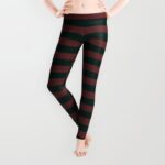 Red Dark Green Striped Knitted Weaving Leggings