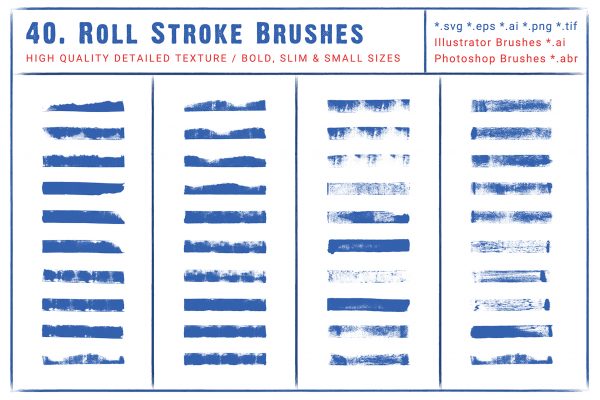 40 Roll Stroke Brushes for Illustrator & Photoshop Map