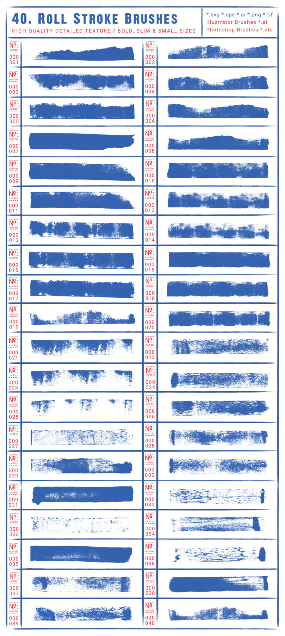 40 Roll Stroke Brushes for Illustrator & Photoshop Map