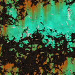 Turquoise green corroded dirty steel sheet. Metal texture. Grunge rusty metallic background. Painted wall backdrop.