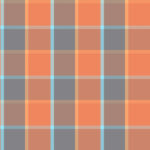 Peach blue checkered material backdrop. Woolen cotton wear textile background. Seamless flannel texture. Fustian clothes fabric surface pattern.