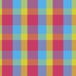 Red yellow blue fustian clothes fabric surface pattern. Checkered material backdrop. Woolen cotton wear textile background. Seamless flannel texture.