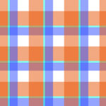Orange blue fustian clothes fabric surface pattern. Checkered material backdrop. Woolen cotton wear textile background. Seamless flannel texture.