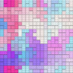 Violet pink white colorful brick block toys pattern. Happy creative child puzzle surface design. Plastic building blocks background. Toy bricks texture. Colored plastic pieces backdrop. Like Lego.