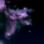Violet night cloud with stars background. Night sky stars backdrop. Cosmos skyscape pattern. Nightscape creative design.