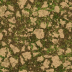 Cracked ground with moss seamless texture. Dry land with grass background. Ecology terrain backdrop. Summer desert with mossy cracks surface. Hot grunge weather climate pattern.