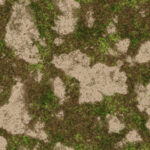 Hot grunge stones weather climate seamless pattern. Cracked ground with moss texture. Dry land with grass background. Ecology terrain backdrop. Summer desert with mossy cracks surface.