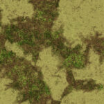 Summer green desert with mossy cracks seamless surface. Hot grunge weather climate pattern. Cracked ground with moss texture. Dry land with grass background. Ecology terrain backdrop.