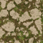 Ecology terrain stones seamless backdrop. Summer desert with mossy cracks surface. Hot grunge weather climate pattern. Cracked ground with moss texture. Dry land with grass background.