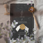 Invitation Card Design with Fibers Black Paper Texture