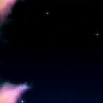 Pink nightscape creative design. Night cloud with stars background. Night sky stars backdrop. Cosmos skyscape pattern.