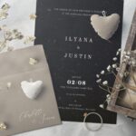 Invitation Card with Red Flowers Black Paper Textures