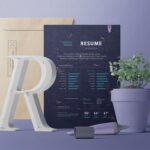 Resume Design with Red Flowers Black Paper Texture
