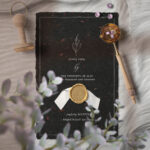 Invitation Card with Red Flowers Black Paper Texture