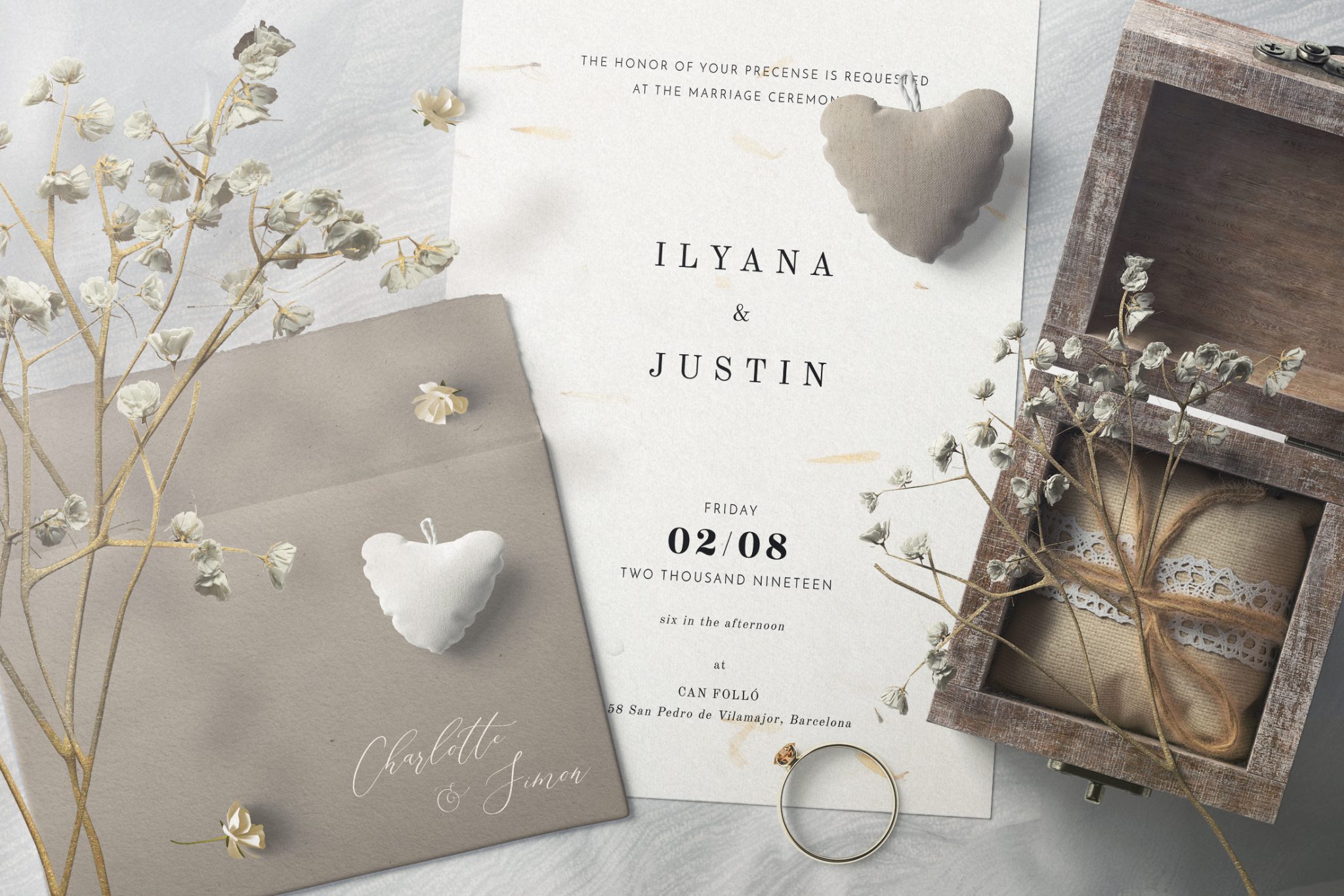 Invitation Card with Yellow Petals Paper Textures