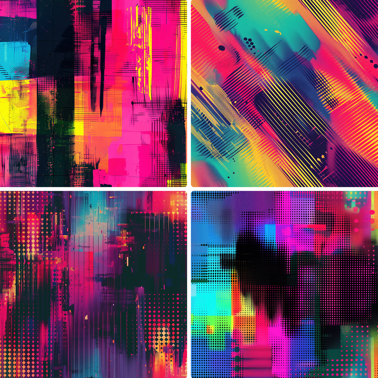 20 Vibrant Halftone Glitch Backgrounds Samples Preview Part 01