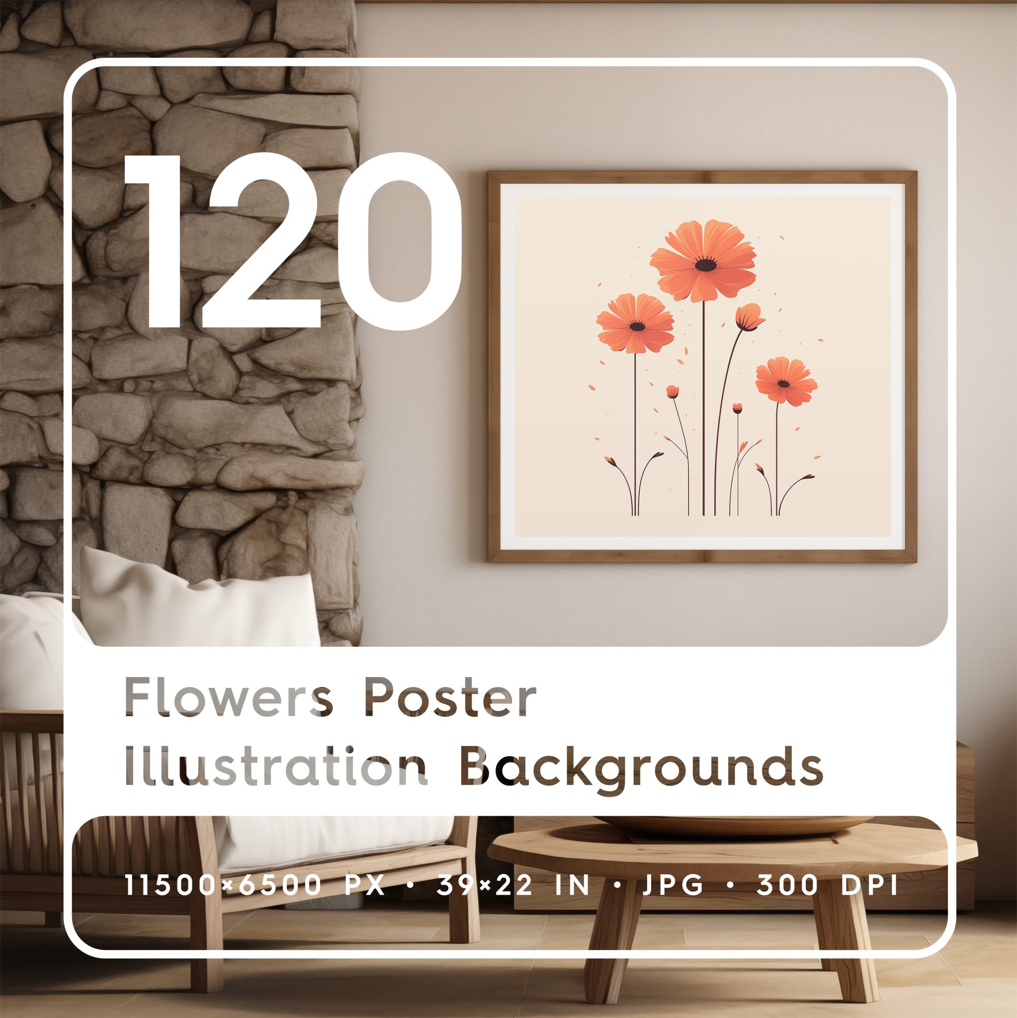 120 Flowers Poster Illustration Backgrounds Square Cover