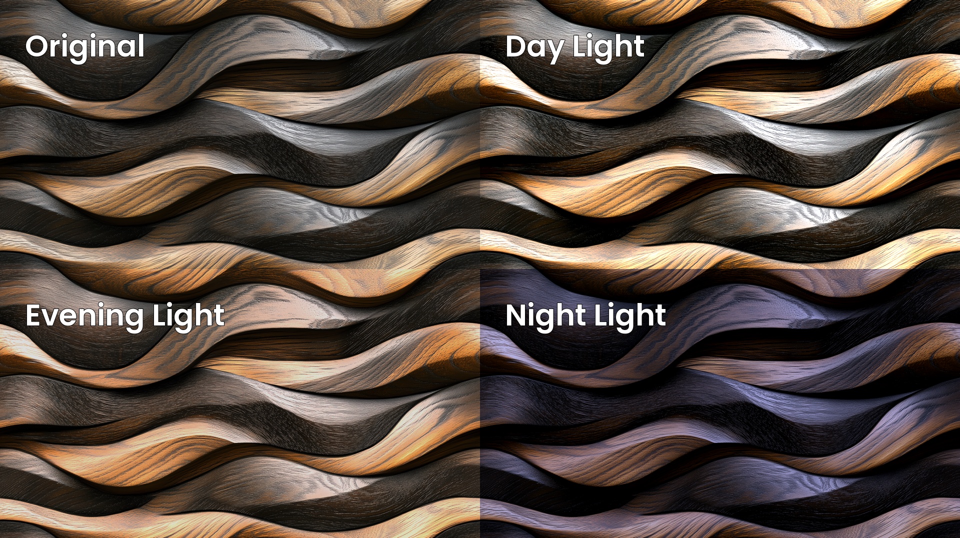 Intricately Carved Wood Texture Lighting Variation Examples Preview